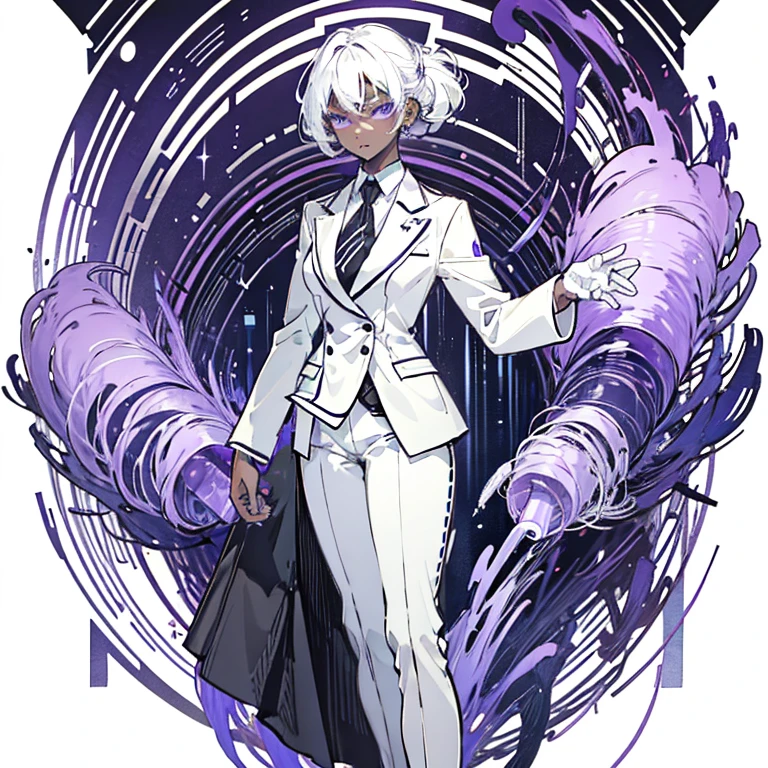 DARK SKINNED GIRL with white hair and purple eyes in formal uniform