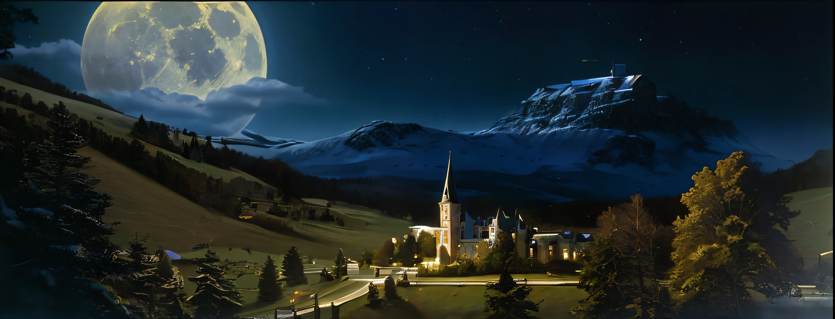 Best quality, tmasterpiece, A high resolution, Big Girl, detailface, (upper part of body:1.6), Digital City, A king , Real photos of castle on the mountain,Full moon background, CG, Fantasyart, Fantastical, Fantastical, Epic ultra-detailed masterpiece ultrawide, cinematic Film still from , Fascinating super shots , bokeh, Pre-Raphaelite, photore, actual, 35mm, photography ,, 8K, Photographic, Eastman Kodak Color Negative 5251 50T shot on panavision super , Bagshaw Tom's works, Stanley, Greg Rutkoski, Thomas Kindred, norman rockwell