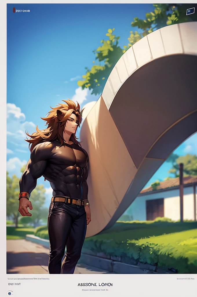muscular male solo cartoon lion erect, large bulge