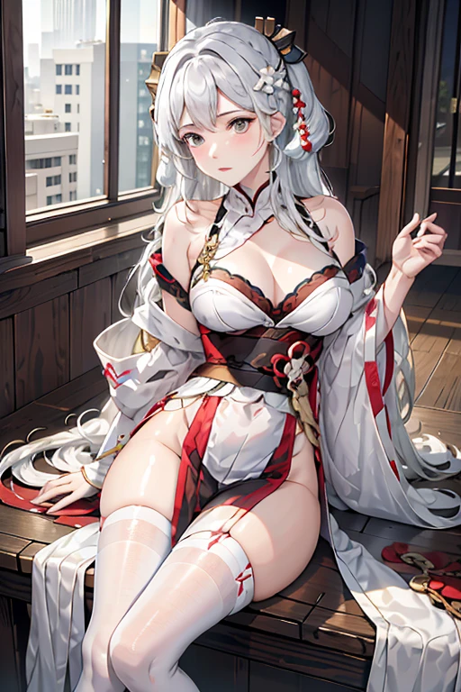 (tmasterpiece,quality,Best quality at best,offcial art,Beauty and aesthetics:1.2),(1 sister:1.3),(s fractal art:1.3),White fishnet socks,translucent bunny costume,,Cool by the sea,golden sand,Blue water,Jeni Turtle,with blue sky and white clouds,genshin impact,Genshin Impact Begins,Ayaka Kamisato,white color hair,high ponytailolding fan,