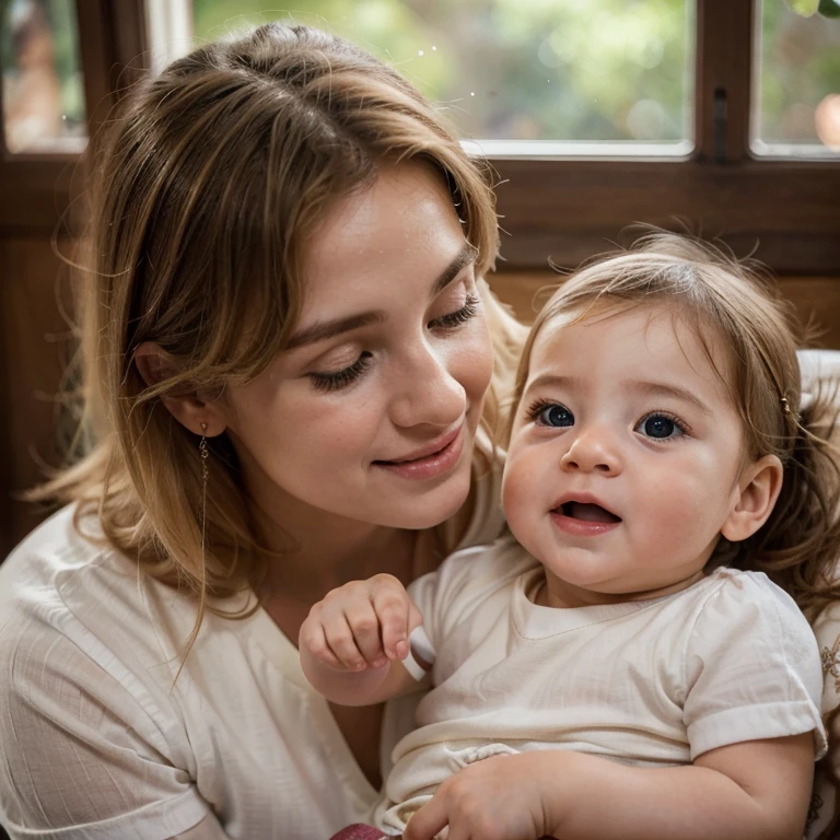 8 month old baby being fed healthy food by mother,baby portrait,beautiful detailed eyes, beautiful detailed lips, extremely detailed face, mother and , warm lighting, natural sunlight, soft focus, cinematic, vibrant colors, (best quality,4k,8k,highres,masterpiece:1.2),ultra-detailed,(realistic,photorealistic,photo-realistic:1.37),detailed background, tender moment, family, love, care, nourishment