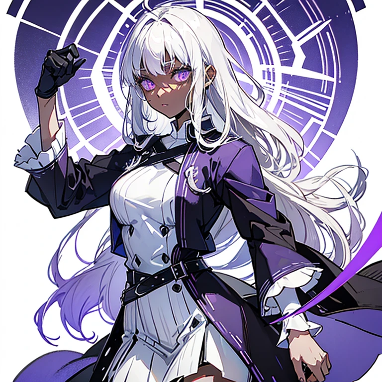 DARK SKINNED GIRL with white hair and purple eyes in demon slayer uniform with purple sword