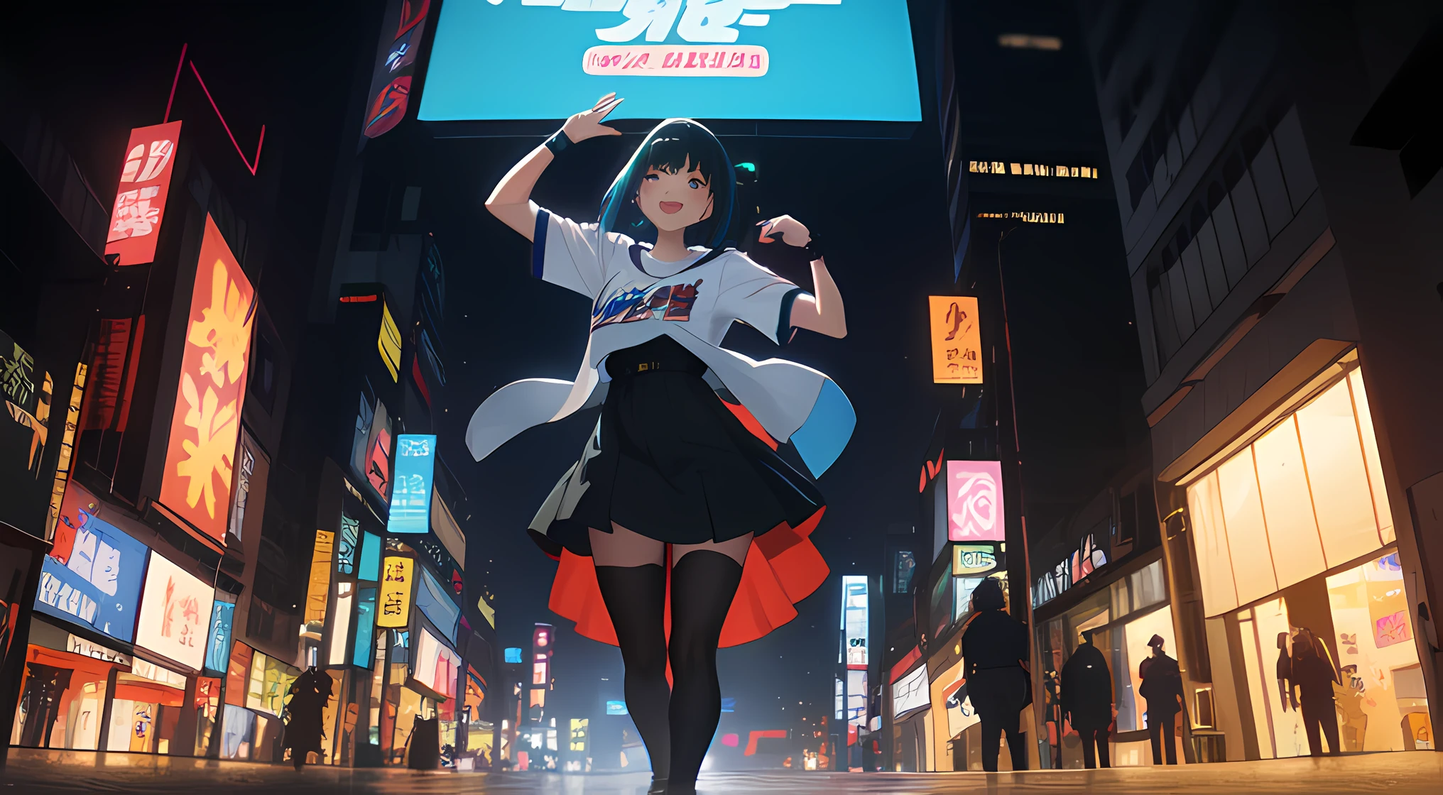 uma mulher com olhos verdes e blusa preta em frente a um sinal verde noturno, Garota de Anime Cyberpunk com fone de ouvido gamer, Anime girl dancing excitedly, arte cyberpunk anime, arte digital do Anime 2D Cyberpunk, Aura verde, cyberpunk digital - arte de anime, menina anime demon, Anime Cyberpunk, Melhor Anime 4K Konachan Wallpaper, arte de Anime Cyberpunk