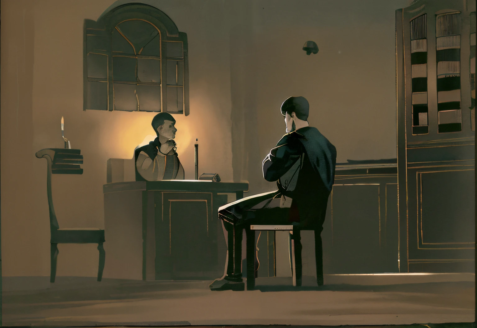 candles and oil lamp on the desk