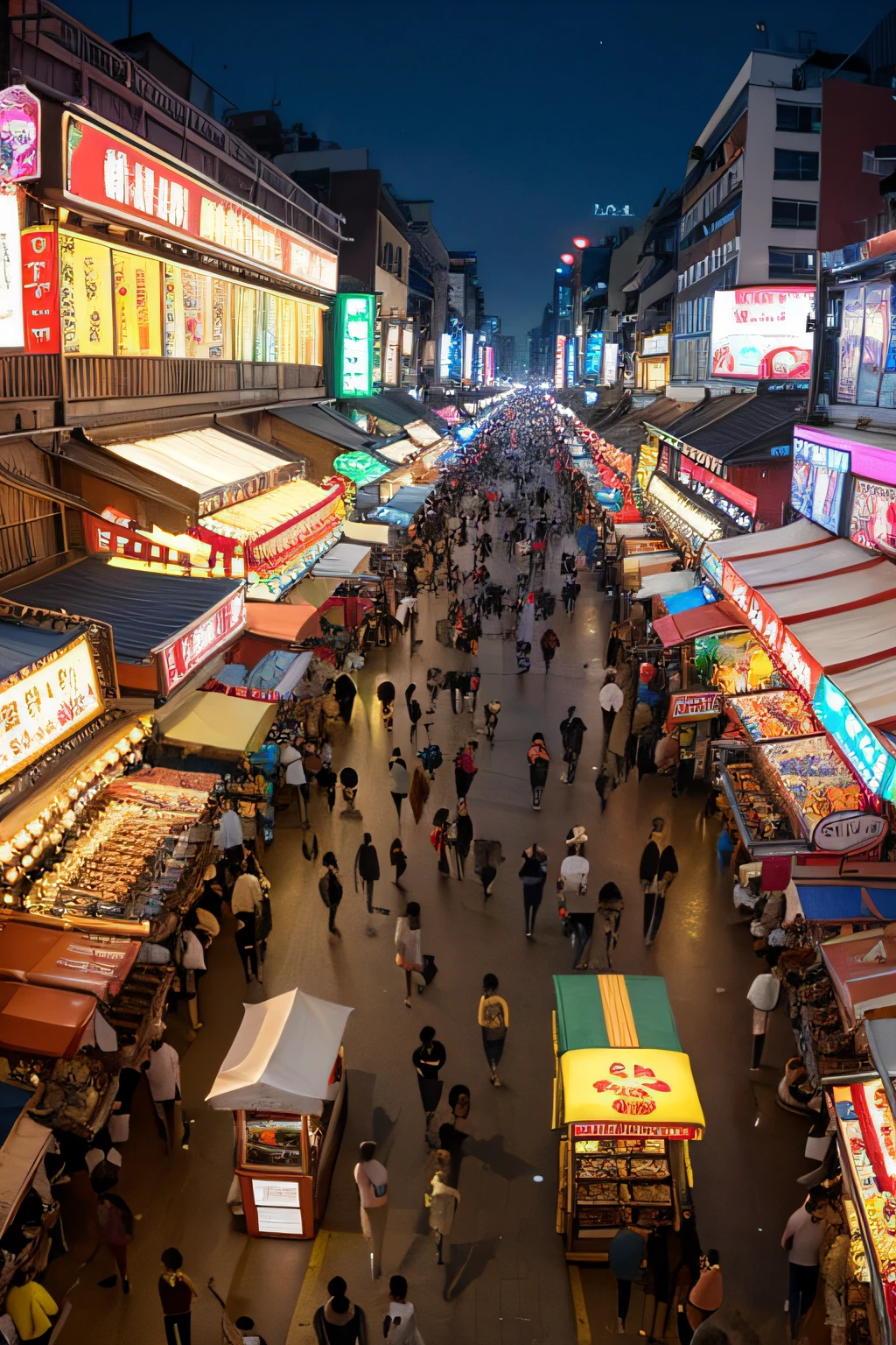 Panoramic view of lively night market street