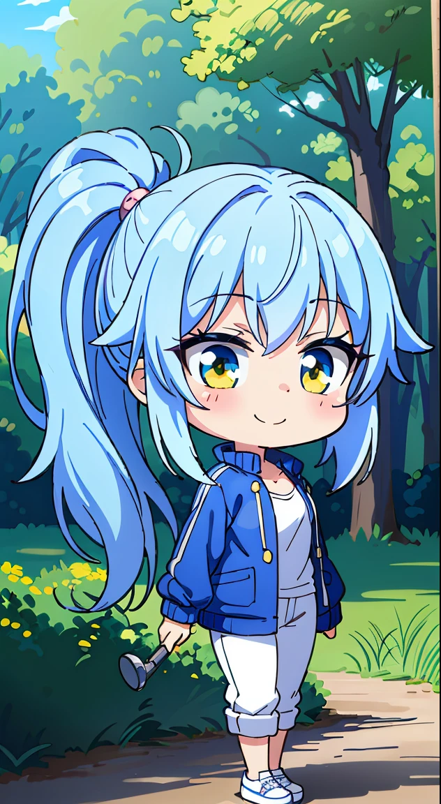 (masutepiece, Best Quality, Perfect Anatomy, High quality:1.4), nice hand, Perfect hands, Detailed beautiful hands, Large_filesize, fulcolor, hight resolution, symmetric, exceptional, Best aesthetic, newest, Anime, very beautiful detailed body,The hair,faces,The eye,(Chibi,Full body:1.6),
BREAK,
1 beautiful girl, 1 person,Solo,(Cute:1.5),(Chibi:0.6),(kawaii:1.5),(Lori:0.5),(17 years old girl),Very detailed,colourfull,highest details,Clear skin,Beautiful skin,Shy,Very detailed,colourfull,highest details,Clear skin,Beautiful skin,Shy skin,1 beautiful girl,BREAK,{yellow eyes:1.9},star eye silhouette, BREAK,(pale blue hair, Medium length:1.4),(Side Ponytail,A little curly hair,Single-sided twisted blade,Princess Cut:1.3),(cleavage of the breast,Large breasts,Beautiful , gleaming skin,Clear skin, Beautiful skin,(best quality face),(Top quality glowing eyes), (The best smile,Doya face:1.45),
destroy the shirt, White shirt, Jacket, Pants, shoes, Open your clothes, Open jacket, sneakers, Long sleeves, turtle neck, (Oversized_Clothes:1.4)
Breaks have, Baseball Cap, shoes, espadrilles, white footwear,
BREAK
sitting, knees up,
Outdoors, day, Blue sky, cumulonimbus clouds, Sunlight, Flowers, garden, forest, Soto, Trees, Wind, Windy, Nature, tussock, (camping:1.4),depth of fields,
BREAK,wakame,wakame,wakame,(Dynamic Poses, Dynamic Angle, close-up, Cowboy Shot, Cowboy Shot:1.4),
BREAK,(Blurry background:1.3),(absurderes, hight resolution, Super Detail Art),cel shading,Clear Color, Lonely optical effect, Beautiful pictures, Bright glow, mystic atmosphere,(Close-up of girl:1.1), Mystical light particle effect,manga influence, clean line drawings,
nice hand, Perfect hands,