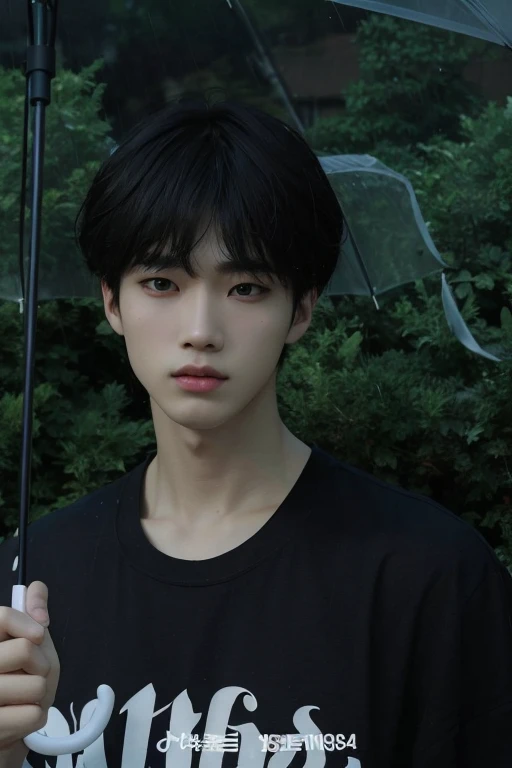 there a young man holding an umbrella in the rain, Kim Doyoung, Jinyoung Shin, Taejune Kim, Ulzzang masculino, Hyung Tae, Aesthetics of Jinyoung Shin, Cai Xukun, Seseon Yoon, Yanjun Chengt, con el pelo corto, handsome japanese demon boy, macho joven delgado, 1 7 - childhin face age, Foto de perfil de la foto de cabeza