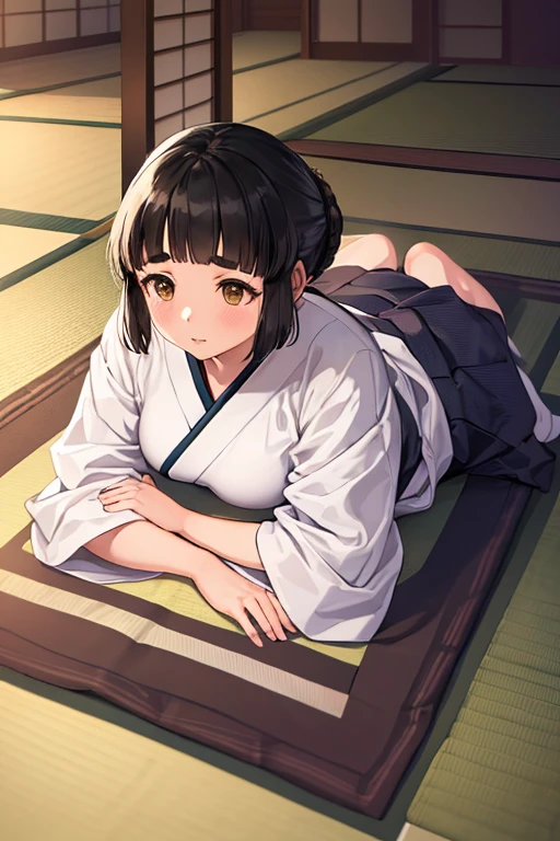 1girl, sozinho,
myoukou \(Kancolle\),
dentro, Japanese-style room, Tatami, Shiromuku,Capuz Branco,quimono branco, Seiza, sorrir,