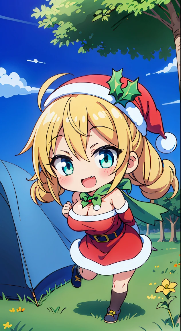 (masutepiece, Best Quality, Perfect Anatomy, High quality:1.4), nice hand, Perfect hands, Detailed beautiful hands, Large_filesize, fulcolor, hight resolution, symmetric, exceptional, Best aesthetic, newest, Anime, very beautiful detailed body,The hair,faces,The eye,(chibi,full body:1.6),
BREAK,
1 beautiful girl, girl with, (Cute:1.5),(Chibi:0.5),(kawaii:2.0),(Lori:2.0),( girl),(large full breasts:1.65),(Ahoge,Twin braids,Blonde hair, blue bow, Green eyes,eyebrows visible through hair,side locks,Parted bangs,Long hair, Hair Flower, Hair Ornament, Big ribbon in the hair, Curly hair,Bow:1.4),:el,White feathers, one white winged, Angel wings,Spread wings, Glowing wings),pitt \(Kid Icarus\),gleaming skin, Clear skin, shining beautiful skin, Open mouth,Smile, Solo, tusk, Upper teeth,(long eyelashes, Double eyelids:1.2),Solo,gleaming skin, Clear skin, Beautiful skin,(best quality face),(Top quality glowing eyes),(The best smile,Doya face:1.45) BREAK ( santa costume, Red dress:1.65 ), Hat BREAK is vertical striped knit, (Knitted scarves:1.4), Sweaters, Ribbed sweater, a miniskirt, Tight Dress, Black knee socks ,
Break Sitting, Standing,
Outdoors, day,(Athletic:1.55) ,Blue sky, cumulonimbus clouds, Sunlight, Flowers, garden, forest, Soto, Trees, Wind, Windy, Nature, tussock, (camping:1.4),depth of fields,
BREAK,wakame,wakame,wakame,(Dynamic Poses, Dynamic Angle, close-up, Cowboy Shot, Cowboy Shot:1.4),
BREAK,(Blurry background:1.3),(absurderes, hight resolution, Super Detail Art),cel shading,Clear Color, Lonely optical effect, Beautiful pictures, Bright glow, mystic atmosphere,(Close-up of girl:1.1), Mystical light particle effect,manga influence, clean line drawings,
nice hand, Perfect hands,