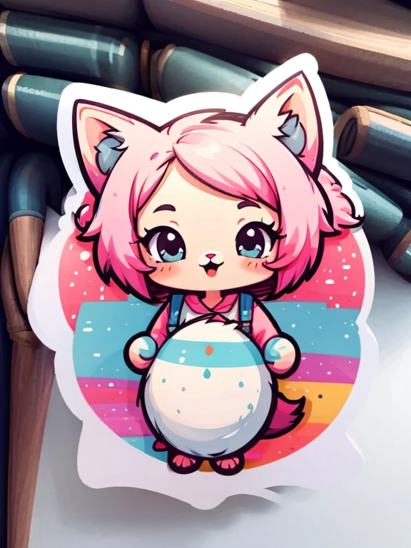 Logo with Harbour Bay Mouth text, cute girl art logo,Wolf ears, In a circle,white background, Bright Pink, Minimum and Pure — Whale, , ultra-detail, detailed drawing, vector, silhouette, 10.