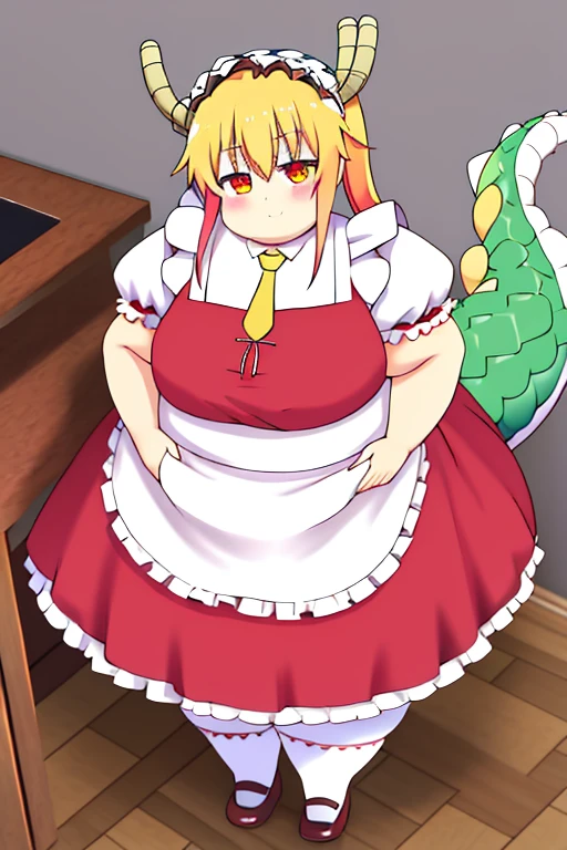 Masterpiece, best quality, obese tohru \ (maidragon \), dress maid, dragon tail