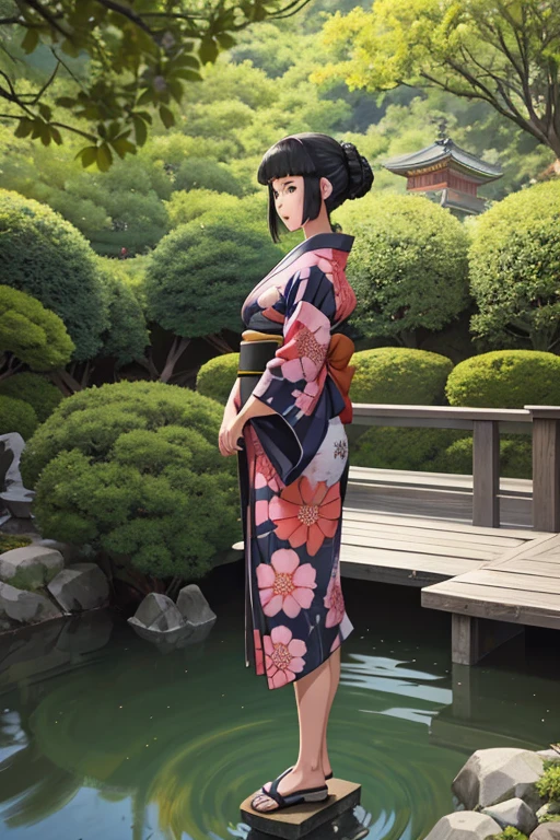 1 girl, alone,
myoukou \(Kancolle\),
outside, Japanese style gardens, Shiromuku, bold kimono, Seiza, serious, standing