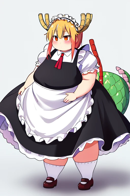 Masterpiece, best quality, obese tohru \ (maidragon \), black dress maid, dragon tail