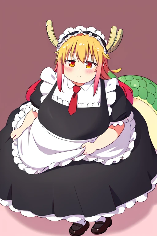 Masterpiece, best quality, obese tohru \ (maidragon \), black dress maid, dragon tail