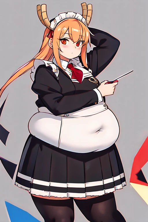 masterpiece, best quality, obese body, tohru \(maidragon\), dress maid, dragons tail