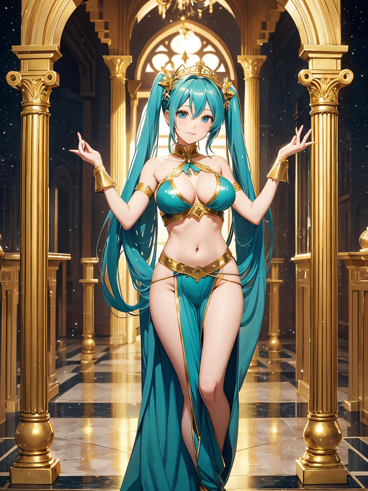 miku hatsune,Arabian Night,Bewitching dances,palatial palace,Beautiful breasts,golden costume