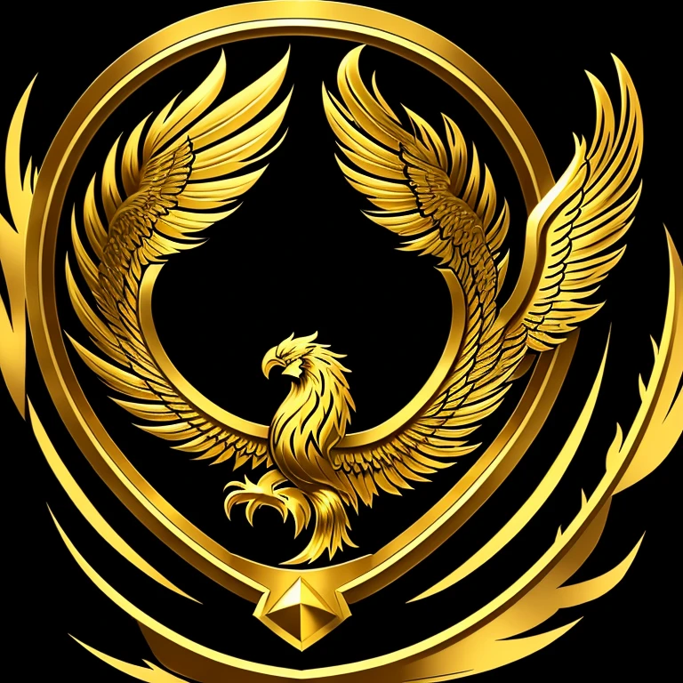 Create a stylized gold phoenix depicted frontally inside a shield for a team crest