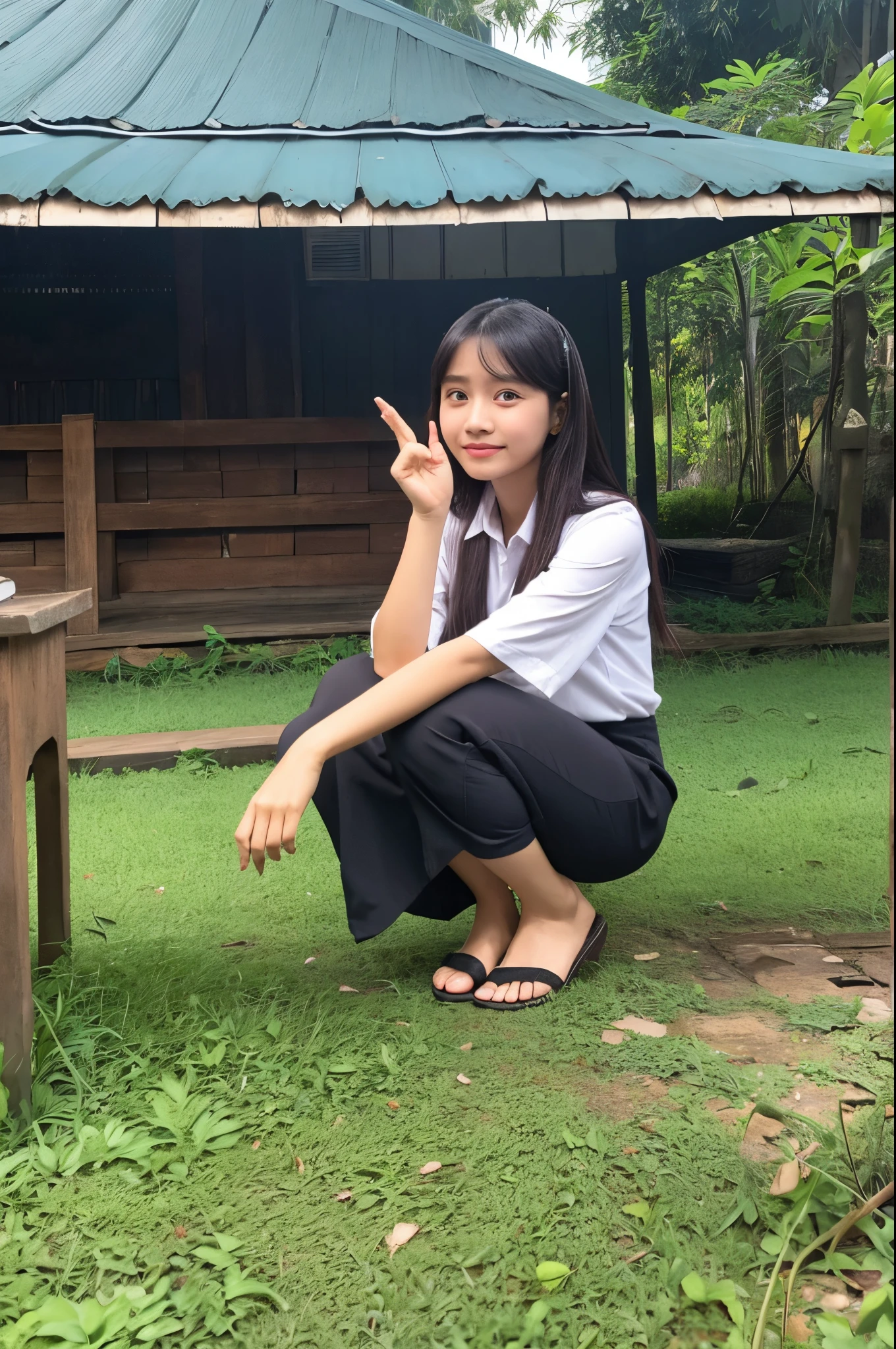 Buatlah wanita remaja yang mempesona cantik dan menggoda sedang melakukan pose nakal