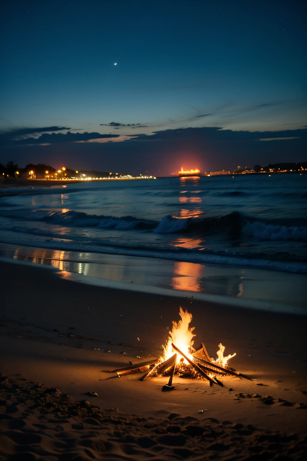 natta，sea surface，sandbeach，lonely campfire
