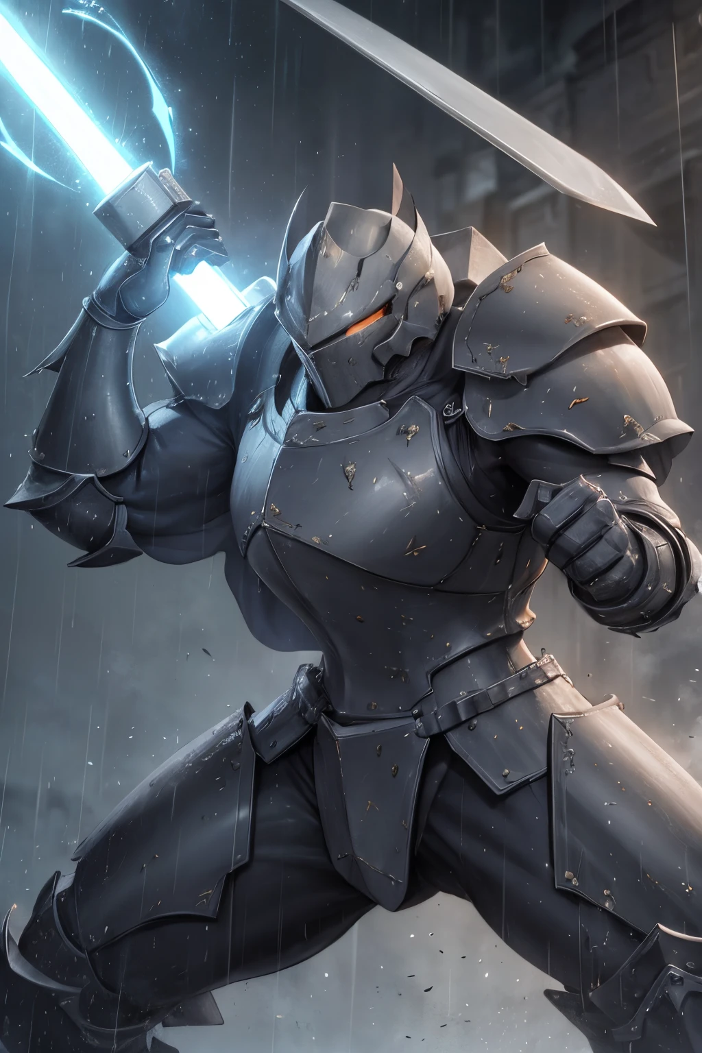 battoujutsu stance,weapon　heavily armored　Heavy armor　　armored dress
waist-cape armor　sweat　brad　Heavy rain
heavyhammer