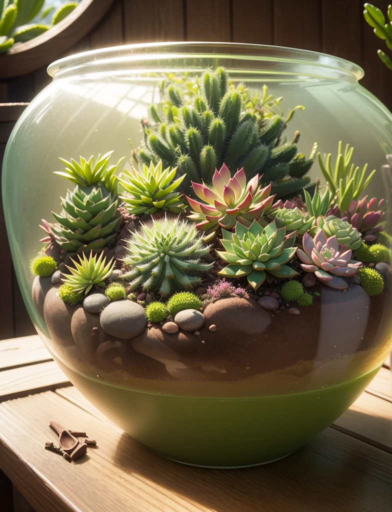best quality,ultra-detailed,succulents,beautiful vibrant colors,nature-inspired,botanical art,realistic plants,sharp focus,lush green leaves,variety of textures,prickly cacti,thick succulent stems,detailed succulent arrangements,soft delicate petals,airy terrariums,greenhouse environment,bright natural lighting,macro photography,serene and peaceful ambiance,natural beauty,masterpiece:1.2