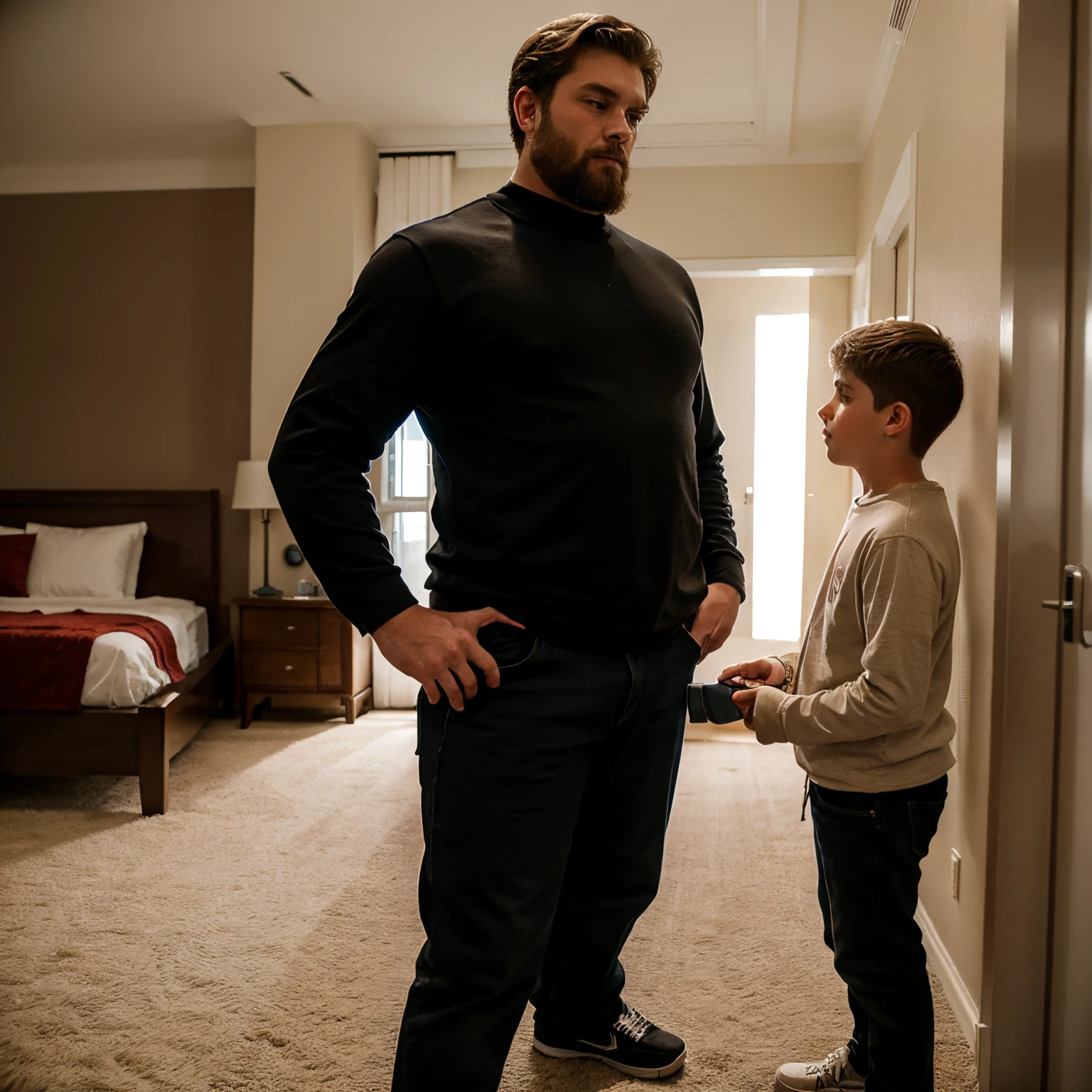 Giant man voring a boy