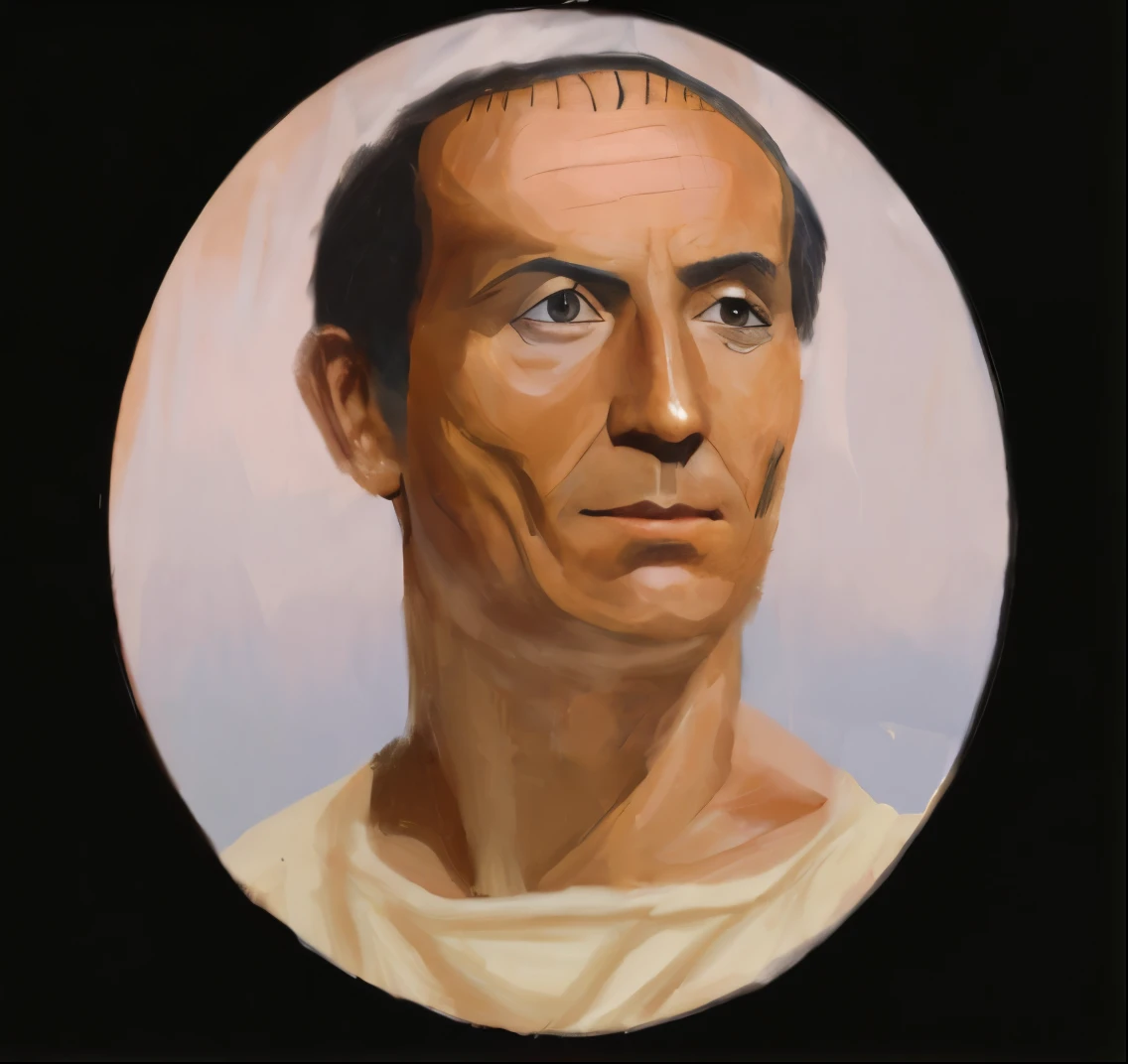 painting of a man with a white shirt and a brown hair, inspired by Pogus Caesar, julius caesar, inspired by Pietro Testa, inspired by Caesar van Everdingen, inspired by Caesar Andrade Faini, inspired by Augustus Dunbier, ancient rome man, inspired by Bartolomeo Cesi, portrait of saint of the pit, inspired by Romano Vio