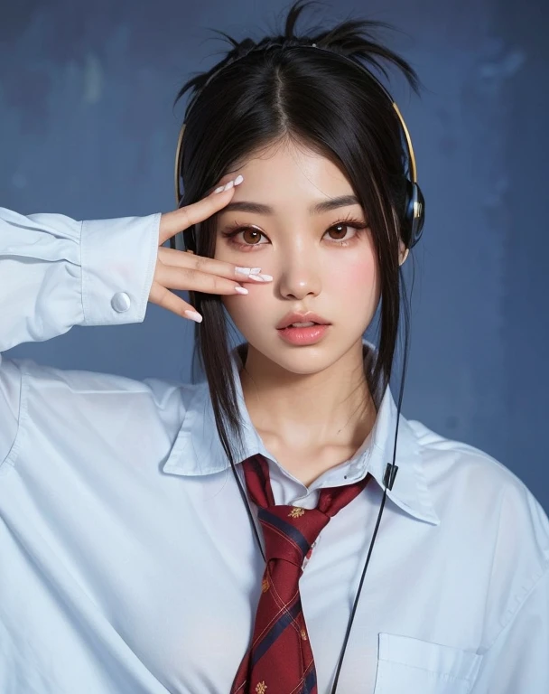 Mujer arafed con auriculares y corbata posando para una foto, Chica coreana, Colegiala hiperrealista, Una colegiala hiperrealista, ulzzang, Chica de anime en la vida real, Taejune Kim, portrait of female Korean idol, asian features, Jaeyeon Nam, japanese model, Modelo IG | Artgerm, Hermosa mujer surcoreana, Blackpink Jennie