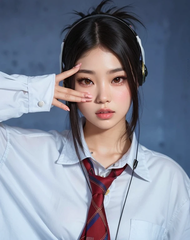 Mujer arafed con auriculares y corbata posando para una foto, Chica coreana, Colegiala hiperrealista, Una colegiala hiperrealista, ulzzang, Chica de anime en la vida real, Taejune Kim, portrait of female Korean idol, asian features, Jaeyeon Nam, japanese model, Modelo IG | Artgerm, Hermosa mujer surcoreana, Blackpink Jennie