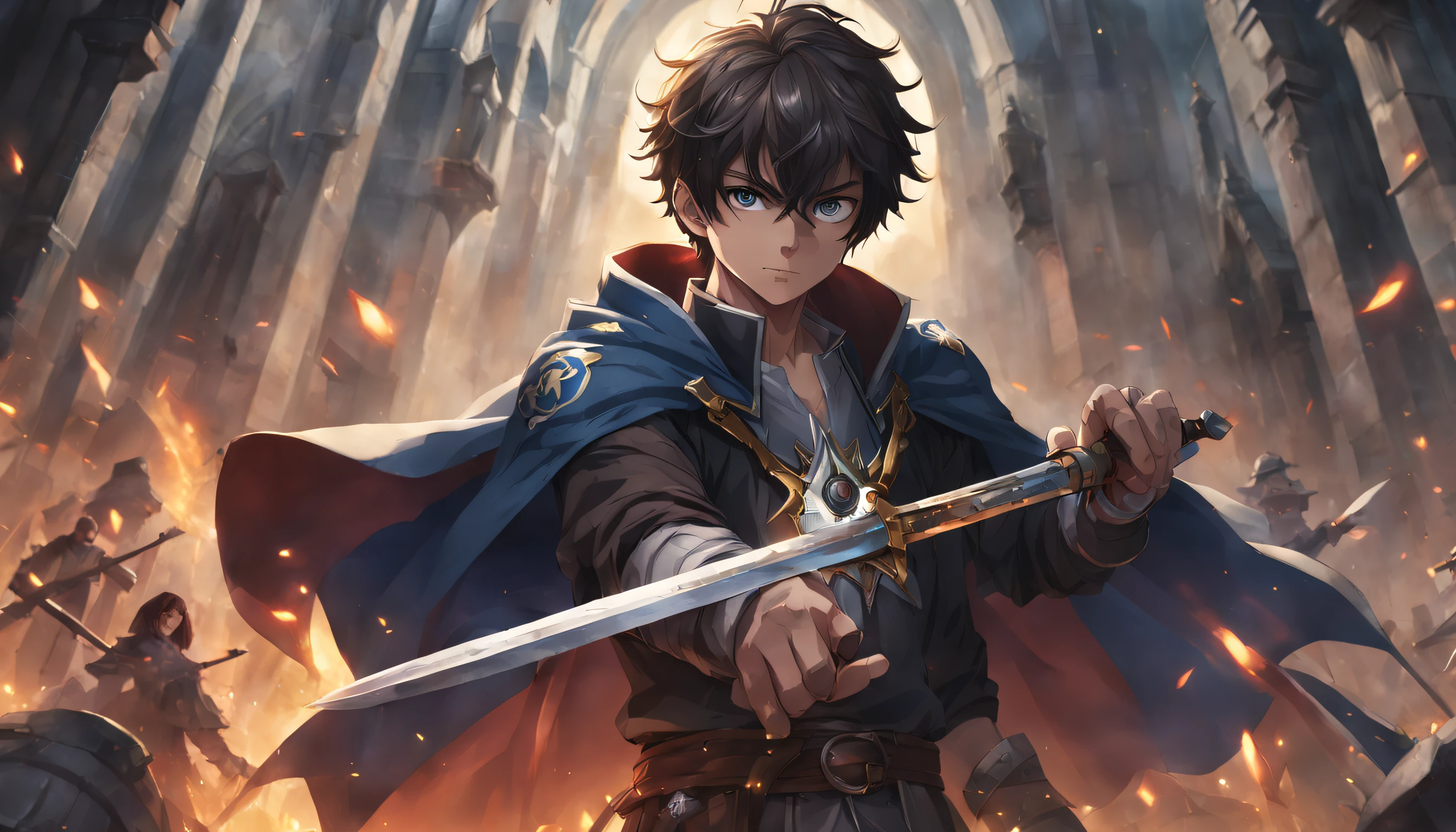 Um Menino, with sword in hand, UHD, Anime isekai, olhos perfeitos, perfect hand