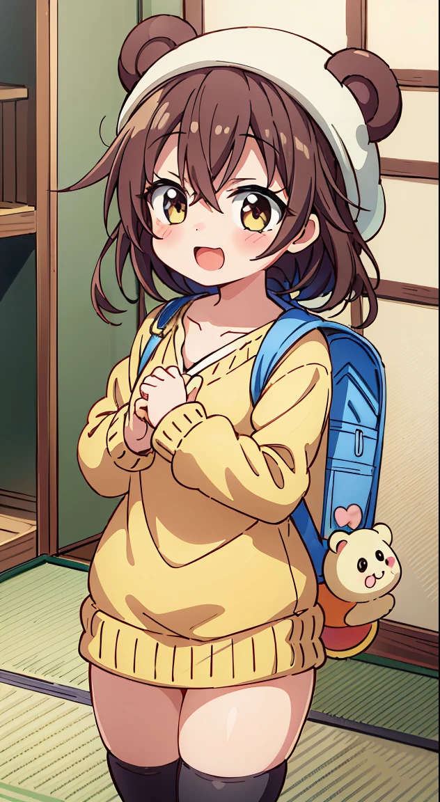 (masutepiece, Best Quality, Perfect Anatomy, High quality:1.4), nice hand, Perfect hands, Detailed beautiful hands, Large_filesize, fulcolor, hight resolution, symmetric, exceptional, Best aesthetic, newest, Anime, very beautiful detailed body,The hair,faces,The eye, , BREAK,



1girl in, (Cute:1.5),(Chibi:0.5),(kawaii:2.0),(Lori:2.0),(7 year old girl),(Solo:1.65),BREAK, (flat chest:1.2,), Clear skin, Beautiful skin, Shy, One Beautiful Girl,(Hair Bow, reddish brown hair, Twin-tailed:1.2), (Brown eyes, long eyelashes, Double eyelids: 1.2), Shiny skin, gleaming skin,Clear skin, Beautiful skin,( A smile:1.5), Solo,gleaming skin, Clear skin, Beautiful skin(best quality face),(Top quality glowing eyes), (The best smile,Doya face:1.45), BREAK,Panda&#39;s playful casual,
Cozy panda print sweater with cute design,
A-line denim skirt that gives a playful and casual look,
Panda motif tights or knee-high socks,
An even cuter beanie hat with panda ears,
Furry boots or sneakers with panda face detail,
 Accessories such as panda pendants,
Sweet makeup with rosy cheeks.
Nail art in the shape of a panda in neutral or pastel base,
A playful panda-themed backpack or tote,
BREAK,(morning), inside in room,A room in a dilapidated apartment,Tatami mats,window,Chabudai,unit bath door,entranceway,scattered diapers,naked girl poster,coke,on  back, tusk, Open mouth, Looking away,depth of fields,

 BREAK,wakame,wakame,wakame,(Cowboy Shot:1.4), 

BREAK,(Blurry background:1.3),(absurderes, hight resolution, Super Detail Art),cel shading,Clear Color, Lonely optical effect, Beautiful pictures, Bright glow, mystic atmosphere,(Close-up of girl:1.1), Mystical light particle effect,manga influence, clean line drawings,