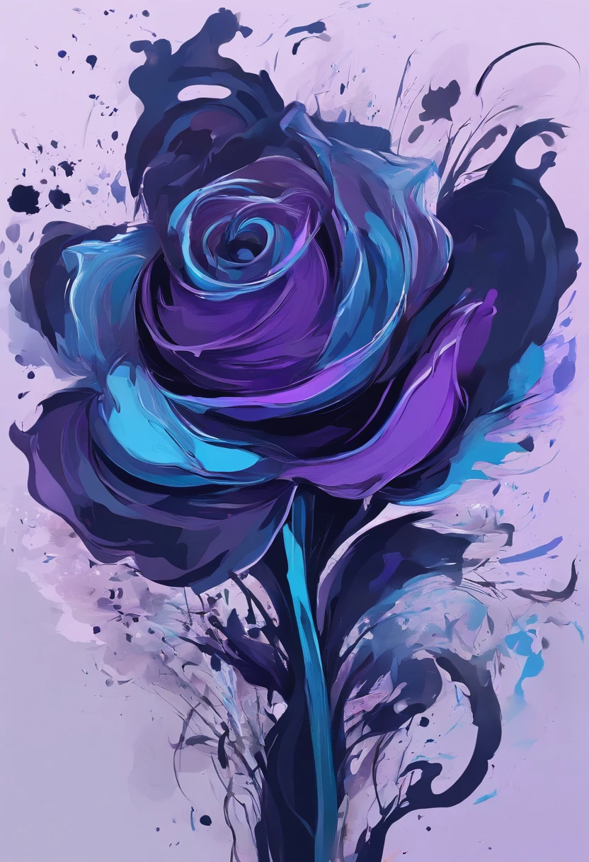 Draw an abstract painting of a single flower.,deep black rose flower、use acrylic paint、Abstract artist known for his unique use of acrylic pouring, real brush strokes，aesthetic composition，Minimal style, heavy controlled strokes、Overwhelming shape、deep mysterious beauty, deep black rose flower、It strongly symbolizes the despair and sadness of the work....: dark blue-purple.、Add moist compacted sand、Enhances the texture and tactile elements of your artwork, While staring at this image, oot、Interaction of color and texture、feel hopeless、whirlpool of despair、isolated in despair