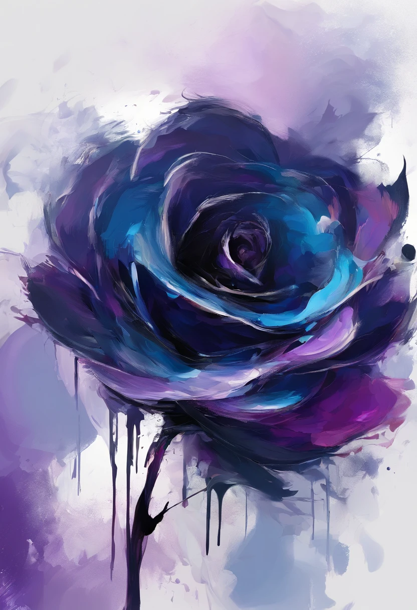 Draw an abstract painting of a single flower.,deep black rose flower、use acrylic paint、Abstract artist known for his unique use of acrylic pouring, real brush strokes,aesthetic composition,Minimal style, heavy controlled strokes、Overwhelming shape、deep mysterious beauty, deep black rose flower、It strongly symbolizes the despair and sadness of the work.....: dark blue-purple.、Add moist compacted sand、Enhances the texture and tactile elements of your artwork, While staring at this image, oot、Interaction of color and texture、feel hopeless、whirlpool of despair、isolated in despair