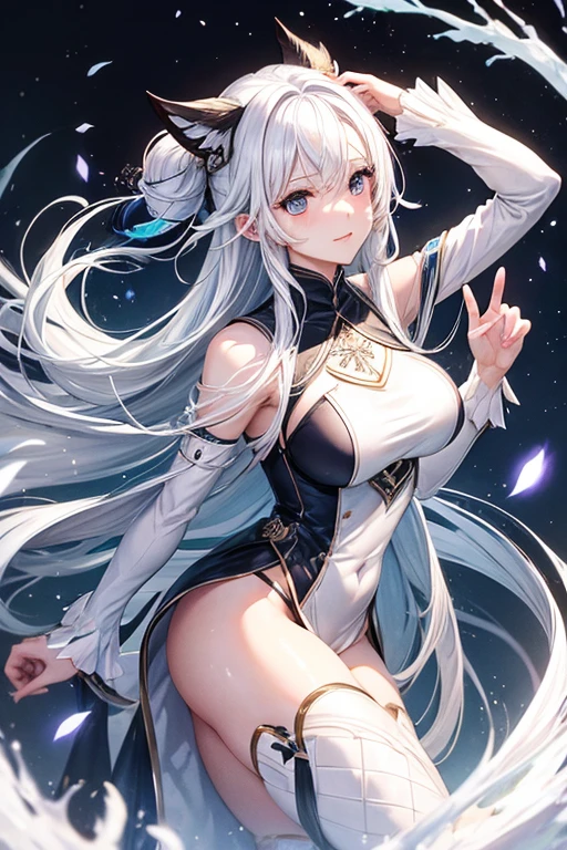 Woman with white hair、Winters、full bodyesbian、sideways Facing