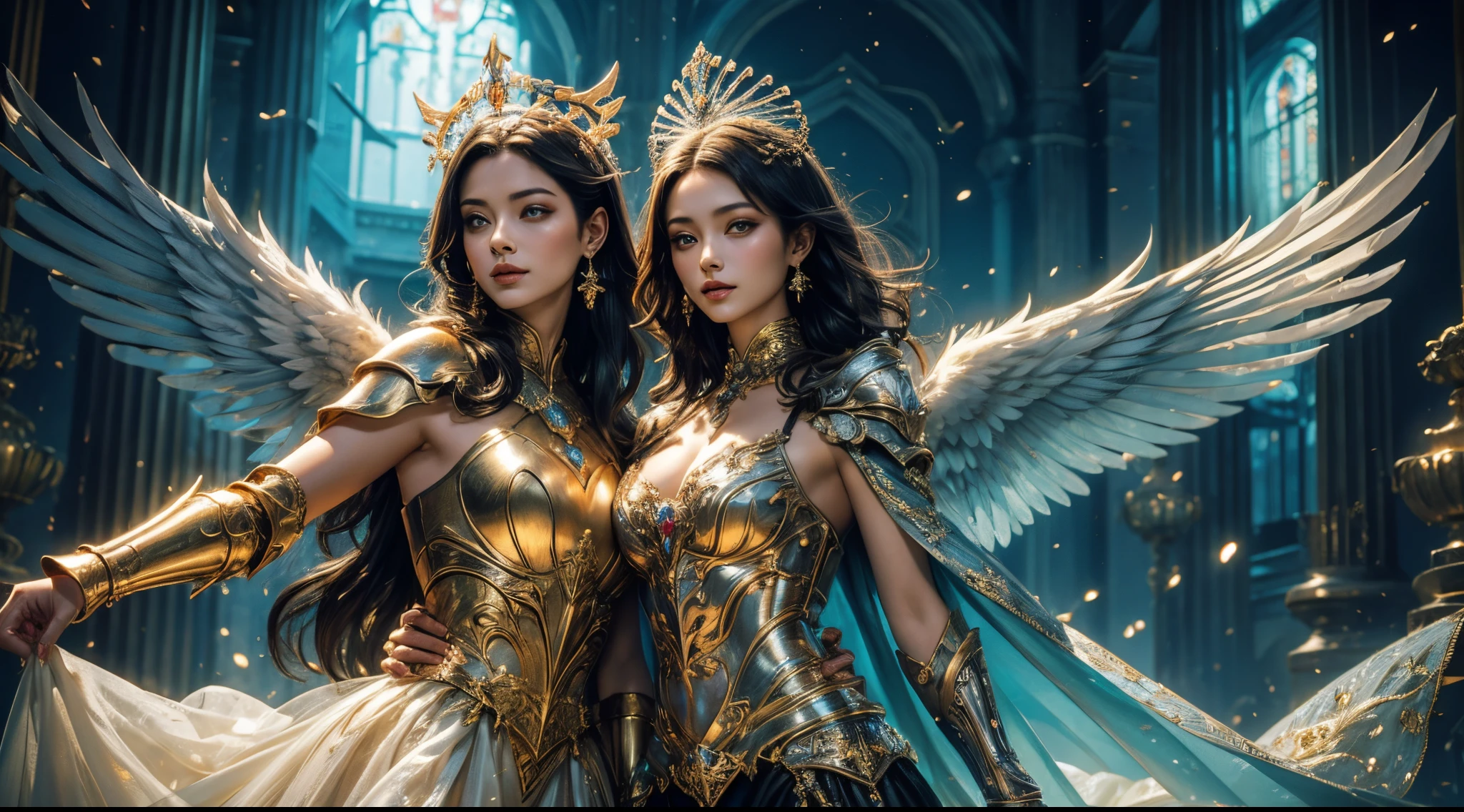 tmasterpiece，quality，Best quality，offcial art，（Beauty and aesthetics：1.2），（tmasterpiece：1.3）， （8K， realistically， RAW photo quality  the best： 1.4）， beauitful face， （photorealiscic face），超高分辨率， ultra real photo， The content  very detailed， the golden ratio， （with dynamism：1.3），（saturate：1.3），illusory engine， (high detal: 1.9)，（femele：1.4），（Sexy figure），A mature woman，Overhead halo，Feathered wings，Gorgeous armor，Background greek temple，Medium portrait，theatrical，（magia），（medieval times：1.8），（Glowing scepter：1.5）