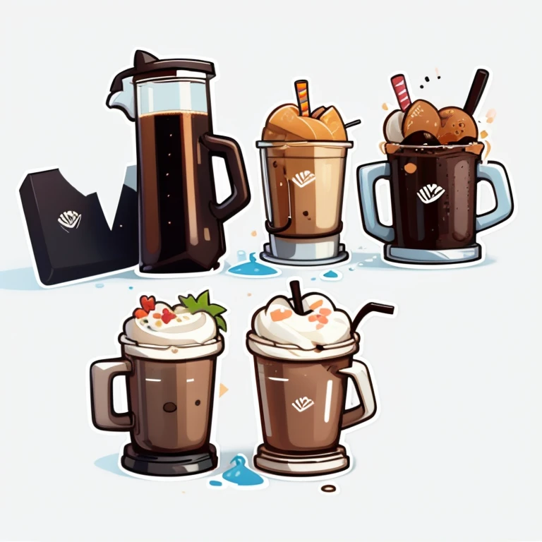 clip art , cold coffee drink stickers , Fundo , white backgrounid,All white backgrounds