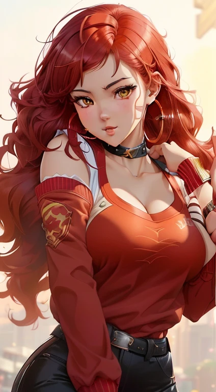 anime girl with red hair and big hoop earrings posing for a picture, style artgerm, artgerm and atey ghailan, extremely detailed artgerm, alena aenami and artgerm, in the style artgerm, artgerm and rossdraws, lois van rossdraws, ig model | artgerm, by Ross Tran