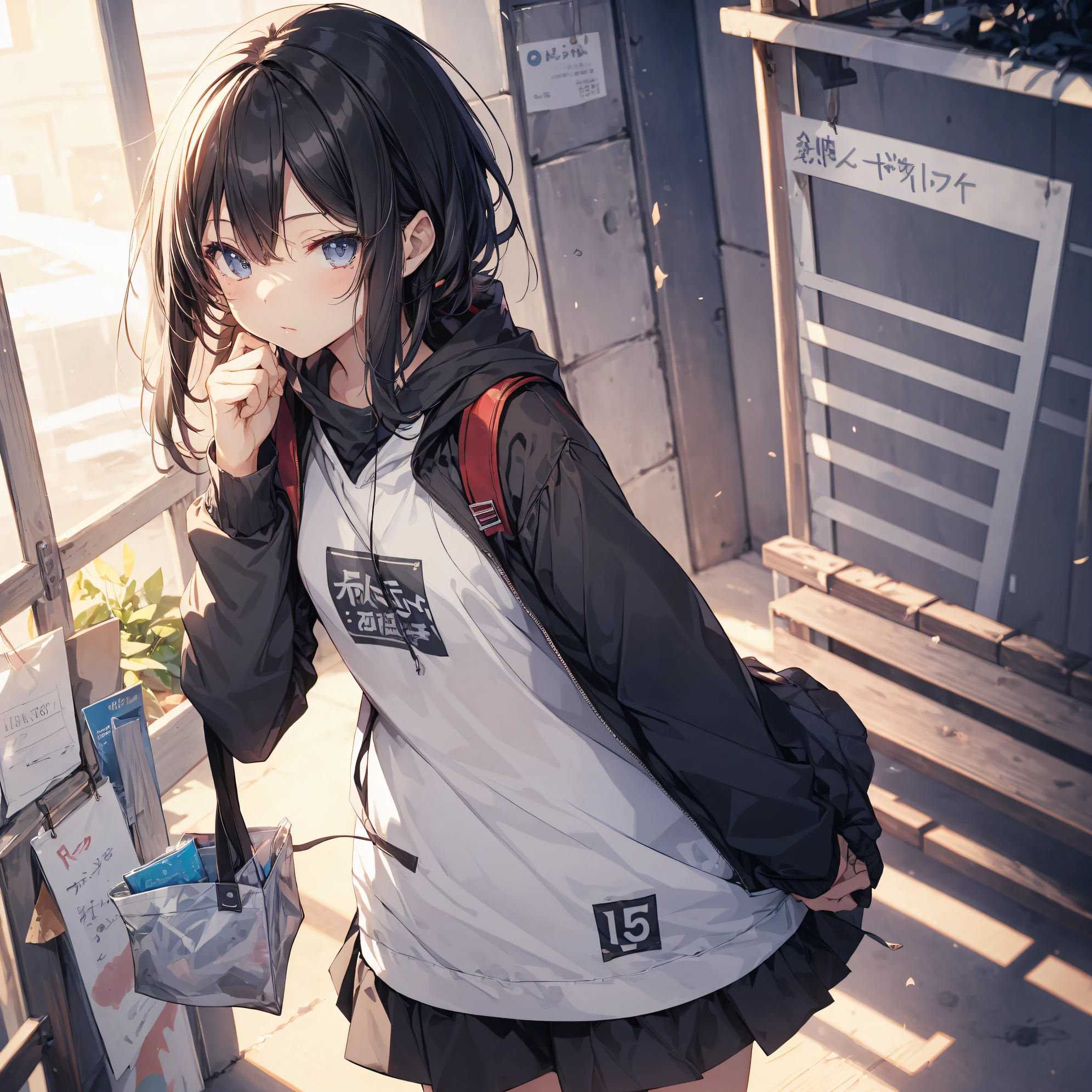 best god quality, Ultra-detailed, anime moe art style,Best Anime 8K Konachan Wallpapers,Pixiv Contest Winner,Perfect Anatomy, (I draw a girl walking sleepily to school.. ),BREAK, 1girl is a cool beautiful girl, (Solo,Lori,,13yea:1.3),a junior gynous attraction, (Center part very short hair),hair messy, Forehead, Full limbs, complete fingers,flat chest, Small butt, groin, Small eyes,Beautiful detailed black eyes,well-proportioned student,disgusted eye, School uniform, Skirt,On the way to school. BREAK,High resolution,super detailed skin, The best lighting powered by AI, Illustration,
