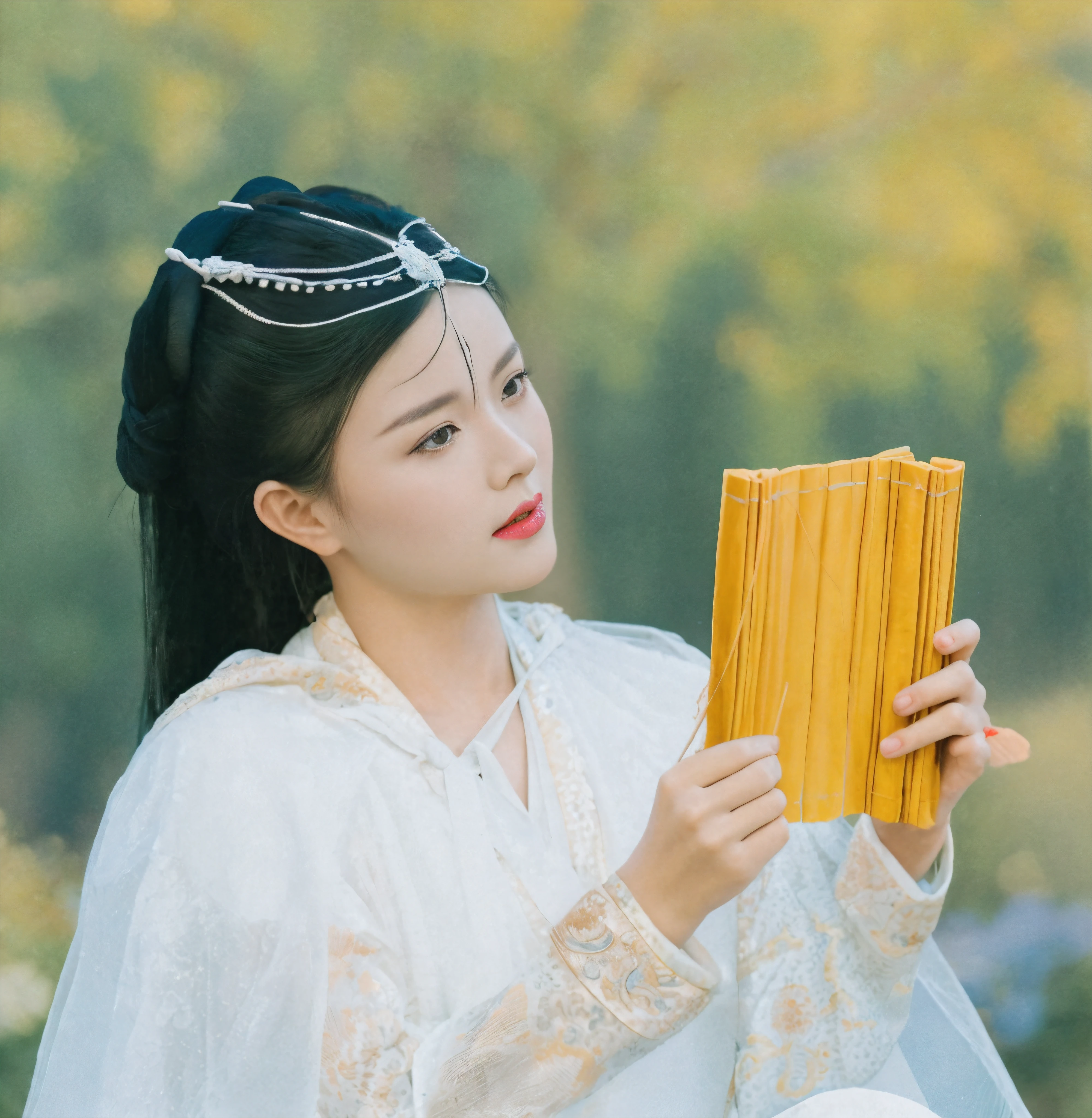 Couple in traditional Chinese clothes holding fans and looking, 宮 , A girl in Hanfu, white hanfu, Hanfu, Wearing ancient Chinese clothes, Chinese traditional, heise-lian yan fang, Chinese woman, xianxia, Chinese, Inspired by Song Huizong, Matches ancient Chinese costumes,Kazlan's eyes widened.,