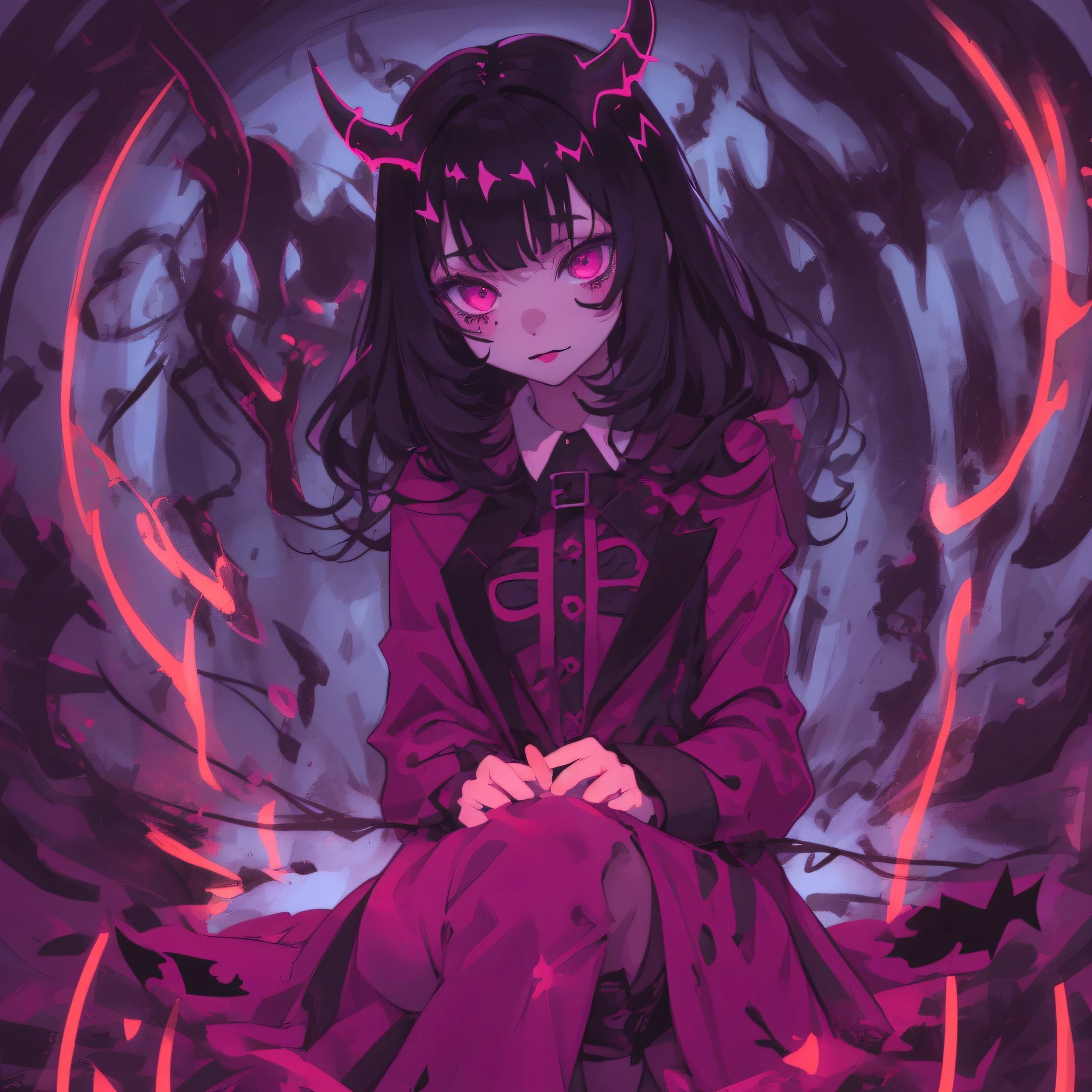 cute Solo Alternative devil girl, Dark Wave, Occultic, Instagram Girl, special effects, depth of focus, anime, solo,