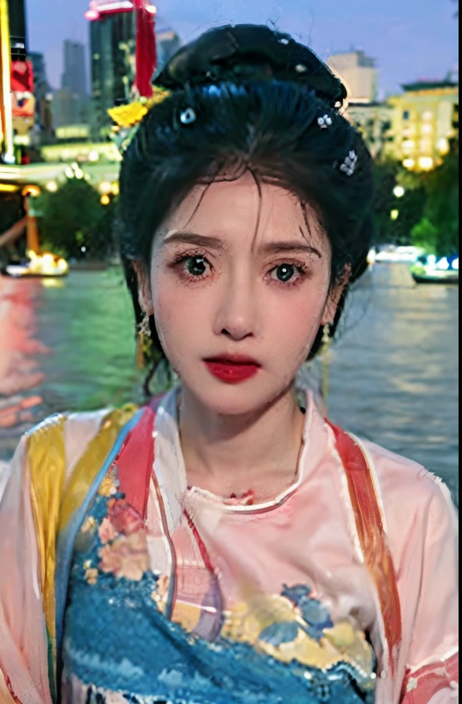The highest image quality, tmasterpiece, super tall:1.4), Number of photos, 1 girl in,Highly Detailed Face and Skin Textur, 詳細な目, photorealistic eye, beautiful detailed eyes, (Realistic skin), Attractive, Ultra-high sharpness, hyper realisitc, Very meticulous, the golden ratio, (sweatshirts, water leakage, hori'hori'It's too dark, be desperate, compassionate, Poor, 电影灯光, watery big eyes, watery big eyes, (Torn clothes: 1.5), ((wetclothes: 1.4)), bshoulder, True rain, Wet hair, ((Korea, of the whole body