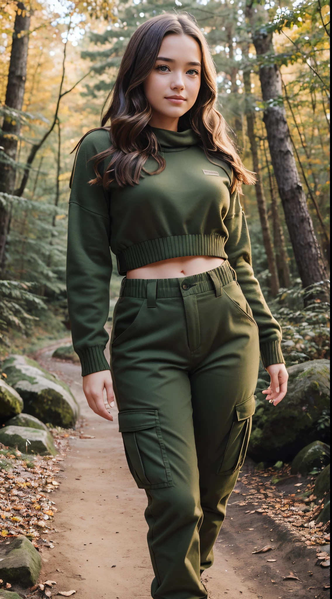 a beautiful woman with long black hair, wearing military uniform, with a discovery hat, in a forest, with a sexy t-shirt (boobs) (best quality,4k,8k,highres,masterpiece:1.2),ultra-detailed,(realistic,photorealistic,photo-realistic:1.37),highly detailed portrait, intricate details, stunning scenery, dramatic lighting, cinematic composition, vibrant colors, lush foliage, moody atmosphere