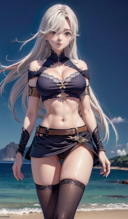 (((Pernas grossas e abertas))), ((Pelos pubianos, bristles of the lower abdomen,  aberta, they're big and about to spill out of costume)), Beautiful girl of the highest degree based on the character Elizabeth Lyon, extremely high quality, A mais alta qualidade de imagem, Top resolution, Fotos RAW, Realistic, Foto Realista, ultra detalhado e bonito, Detalhes mais altos, Pele clara bonita e brilho, (mulher baseada na personagem elizabeth liones grandes,  aparente e nua, medium , olhos azuis brilhantes e claros, muito chamativo, ((ultra realista)), cores vibrantes, arte digital, 4k, detalhes perfeitos, hipnotizante, feito profissionalmente, beautiful vector illustration, 12k resolution, ..3d, todos os caracteres detalhados em comprimento total, ((altamente detalhado)), ((vibrante)),((Ultra alta qualidade)), ((hiperrealismo)), ((fotorrealismo)), [octan rendering] , na cidade, muitos carros (realista), tanga V-Corda, saia para cima, , obra prima, melhor qualidade, high resolutions, Hmeliza, 1girl, joias, single thighhigh,  enormes, cabelos brancos, Cabelo sobre um olho, abdomen, Saia preta, asymmetrical legwear, camisa rosa, coxas pretas, belt, minissaia, Levante-se,