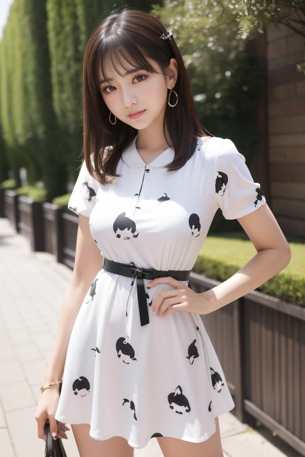 female idol、full body Esbian、、holstein print mini dress、、、