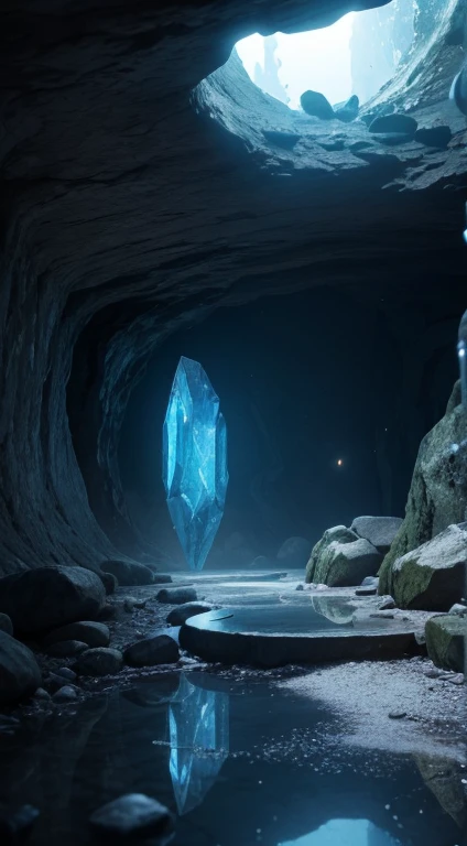 crystal caves in the dark underground,
reflection, rays, illumination, glowing particles, caustics,
ultra realistic illustration and highly detailed digital render,
photon mapping, radiosity, physically-based rendering,