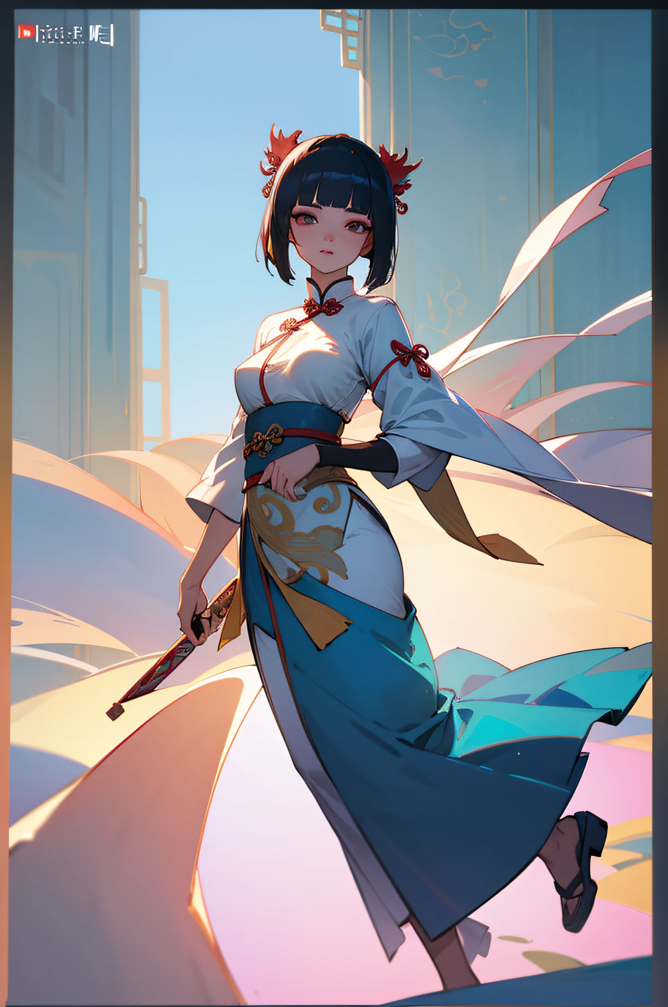 one-girl, ancient Chinese costume, Full body sunlight, Clear face, ((Ji cut hair style)),Clean white background, Personalized HD makeup,tmasterpiece, super detailing, Epic work, hyper HD, high high quality, Nipples are very delicate, offcial art, Unity8k wallpaper, super detailing, 32K,Stand in a room with a window,