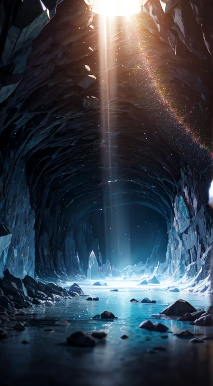 crystal caves in the dark underground,
reflection, rays, illumination, glowing particles, caustics,
ultra realistic illustration and highly detailed digital render,
photon mapping, radiosity, physically-based rendering,