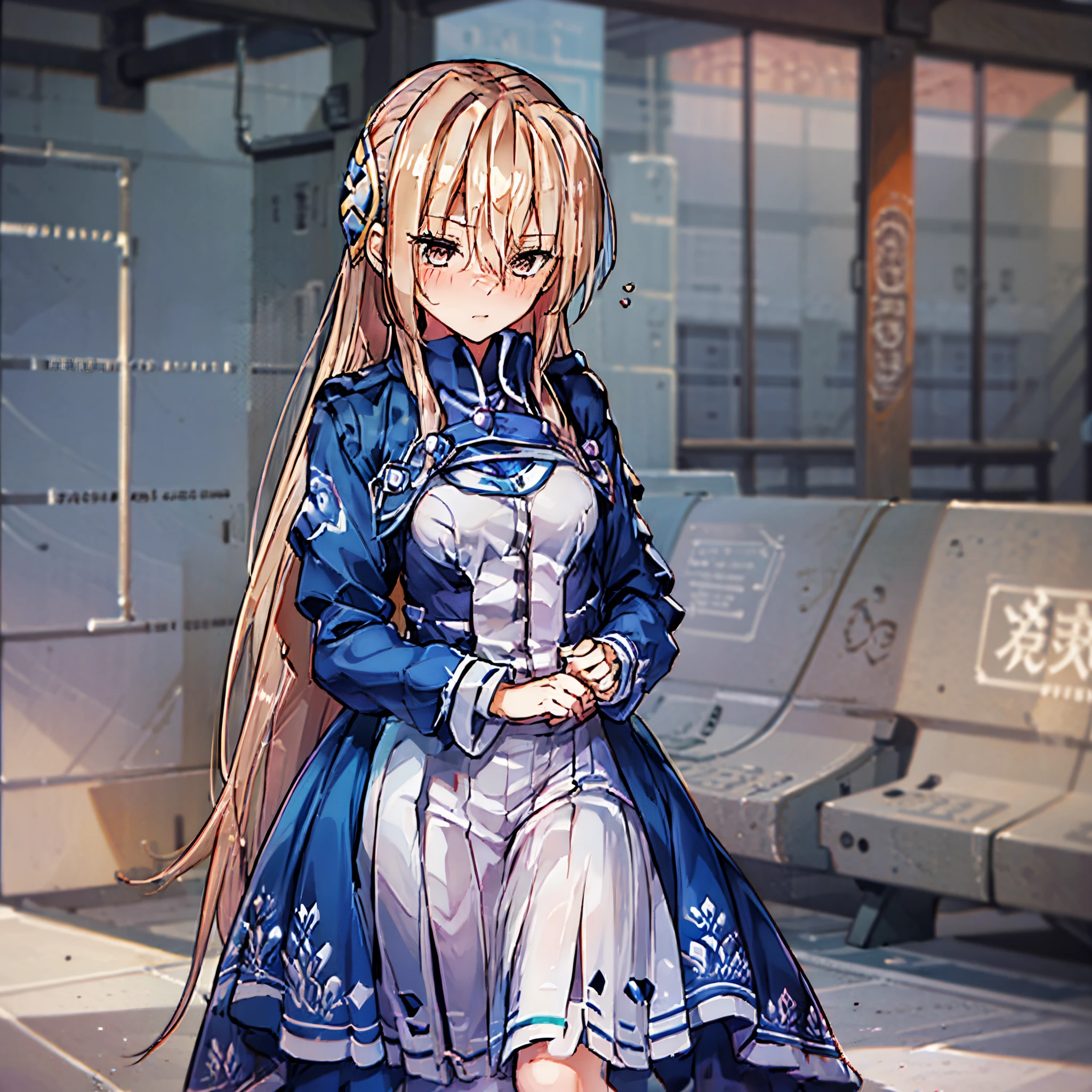 masutepiece, Best Quality, Dress, Puffy sleeves, maid apronl, Maid headdress, Cowboy Shot, Blushing, avoiding eye contact, Bedroom,
