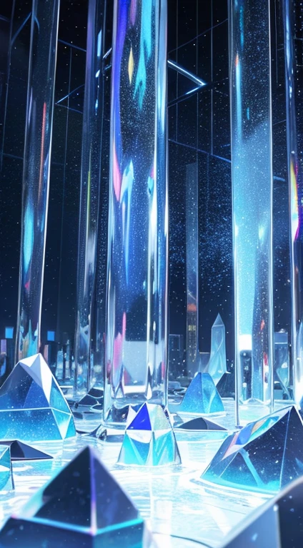 crystal caves, crystal, crystal rocks, crystal flowers, crystal birds, reflection, rays, illumination, glowing particles, caustics, ultra realistic illustration and highly detailed digital render, photon mapping, radiosity, physically-based rendering,