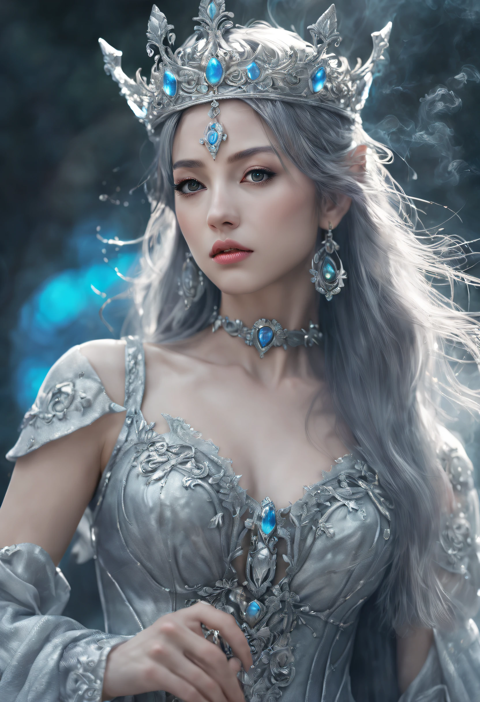 (best quality,4k,highres,masterpiece:1.2),ultra-detailed,realistic, (portraits, fantasy:1.1) (vivid colors, vibrant:1.2) (dramatic lighting:1.1) (dynamic pose:1.1), (magical, ethereal:1.1) atmosphere,
glistening silver armor, elaborate silver crown, muscular physique, intense expression, (intricate details:1.1), (majestic, epic:1.1) background, (mystical runes:1.1), (smoke, mist:1.1), (powerful presence:1.1)